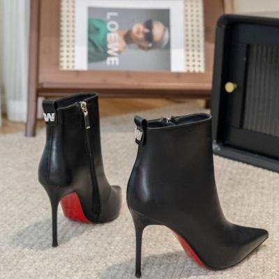 Мода 2024 Новые женские сапоги Модные тонкие высокие каблуки до щиколотки сексуальные заостренные носки на молнии сапоги осень-зима женская обувь белые сапоги