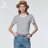 Женская полосатая футболка HAZZYS с контрастным воротником-стойкой и коротким рукавом