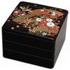 Lacquerware Jubako Black Made In Japan J-kitchens 3-Tiered Box, 8-inch, Fan-Shaped, 24cm, Resin,