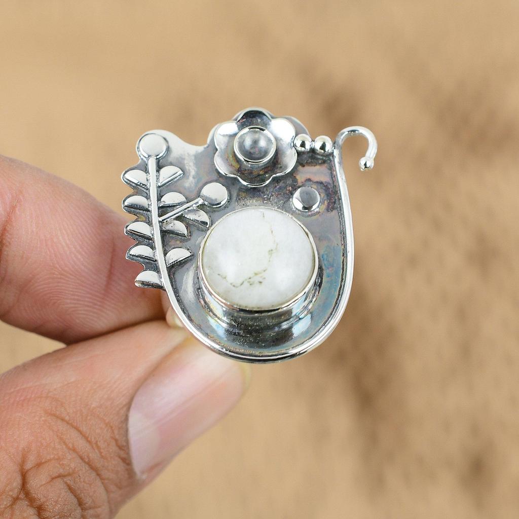 Round Crown Chakra Natural Rainbow Moonstone Flower New Ring 925 Sterling Silver