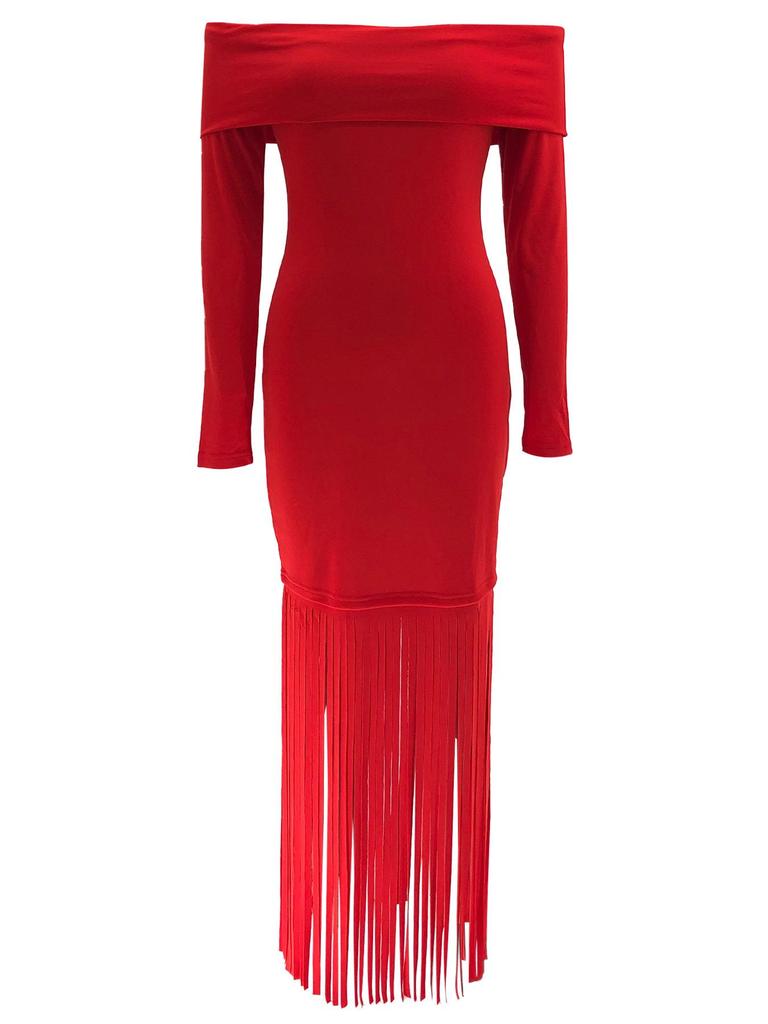 Европейское и американское вечернее платье-футляр на одно плечо с бахромой