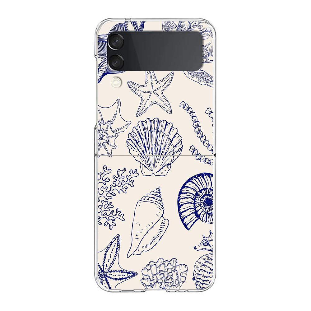 Phone Case For Samsung Galaxy Z Flip 3 4 5 Hard Folding Clear PC Bumper For Samsung Z Flip 6 Back Cover Blue Ocean Animals