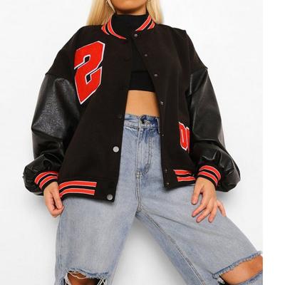 Женская винтажная куртка-бомбер с длинными рукавами и буквенным принтом, бейсбольная куртка, уличная одежда