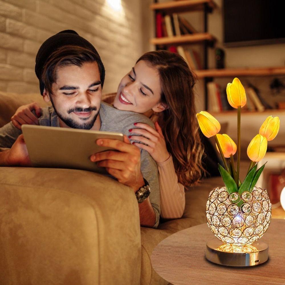 USB Charge Bedside Lamps 3 Color Desk Lamp Warm Night Flower Light  Bedroom
