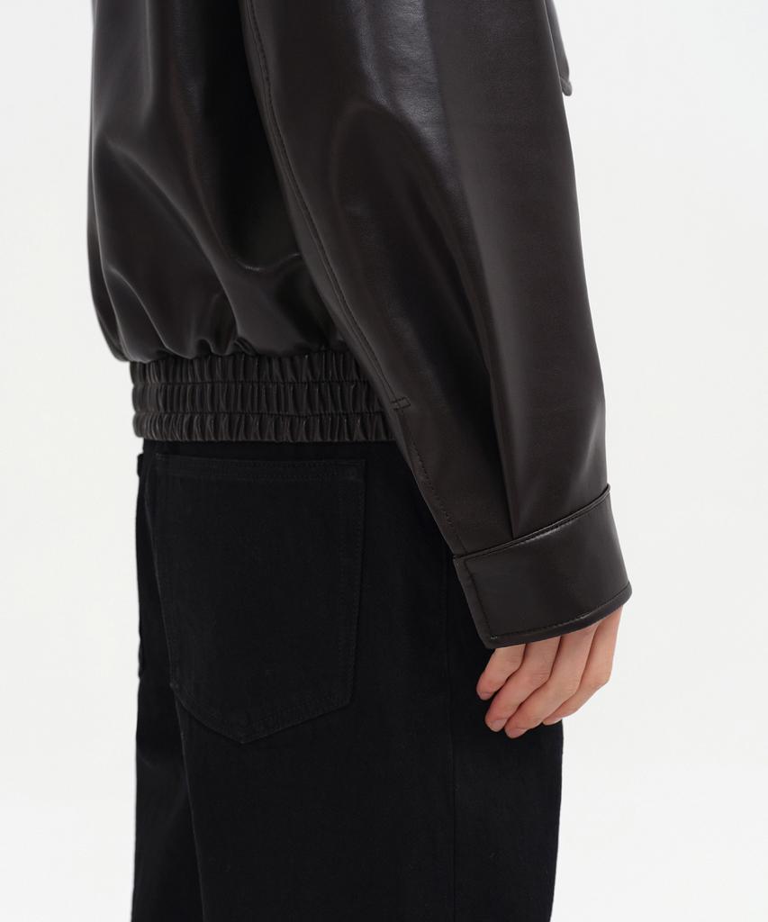 Musinsa Standard Synthetic Leather Oversized Aviator Jacket [Dark Brown]