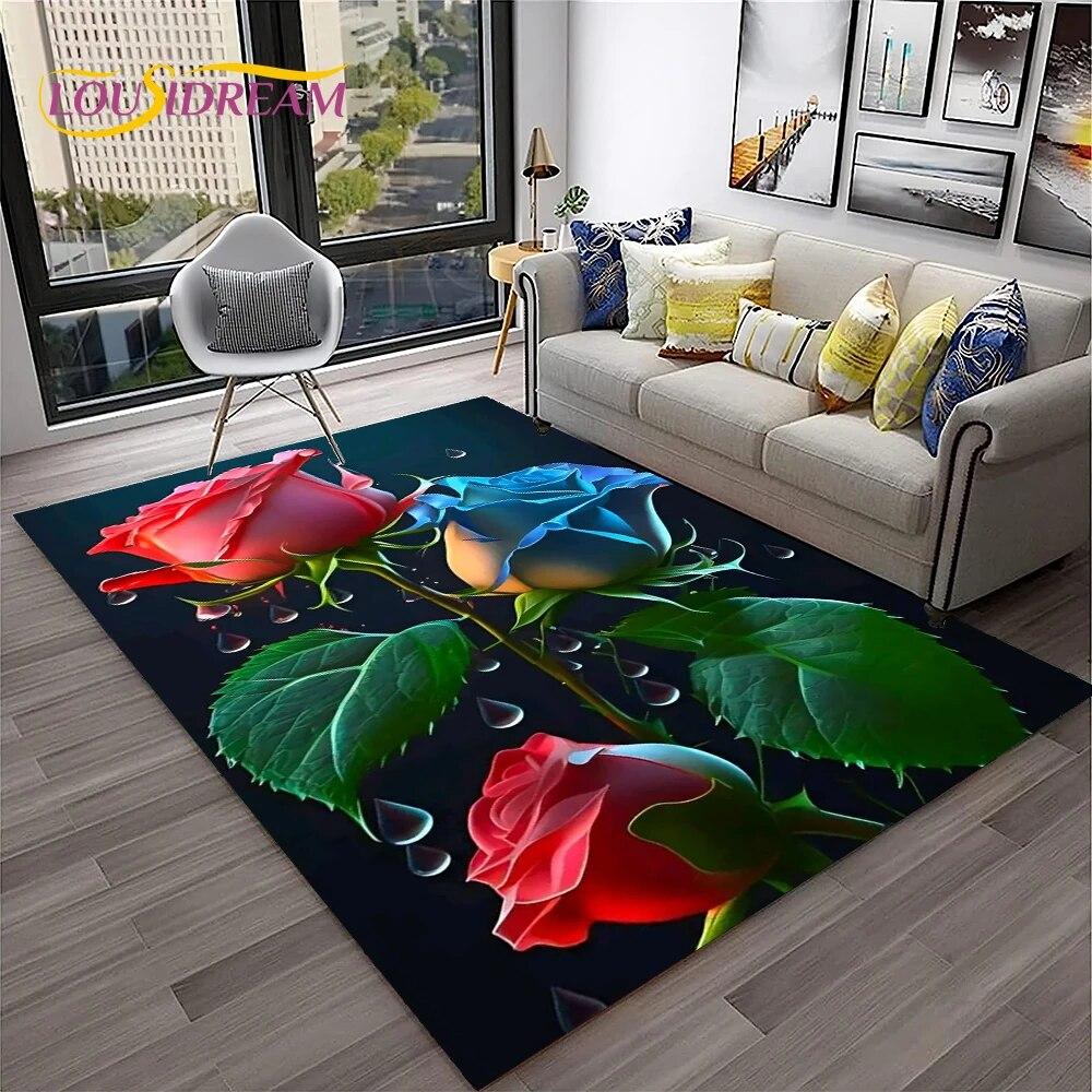 Ковер в скандинавском стиле с розой и цветами любви для дома, гостиной, спальни, дивана, коврика, декор, детский игровой коврик, нескользящий напольный коврик