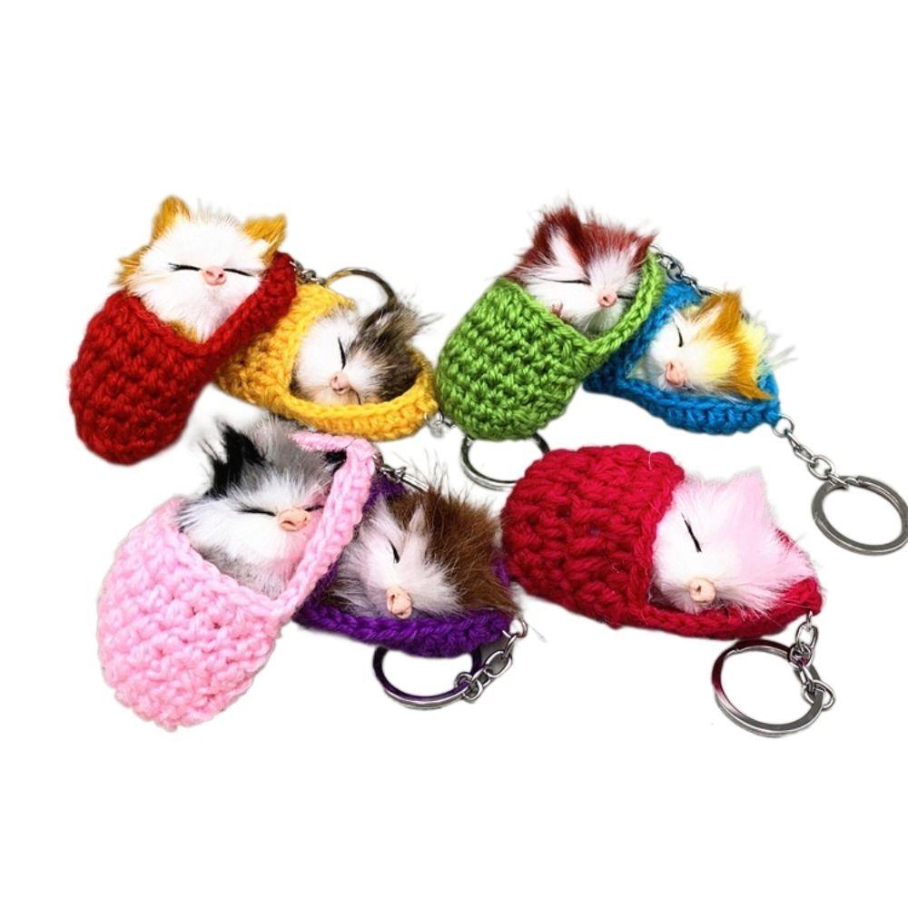 Брелок для ключей ручной работы, брелок для ключей, плюшевый брелок для ключей, брелки для ключей со спящим котом, брелки для котенка, подвеска для сумки