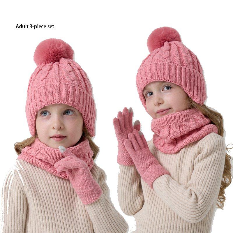 Kids Hat Scarf and Gloves Set 3 Piece Winter Warm Knit Beanie with Pom Pom for Baby Boys Girls