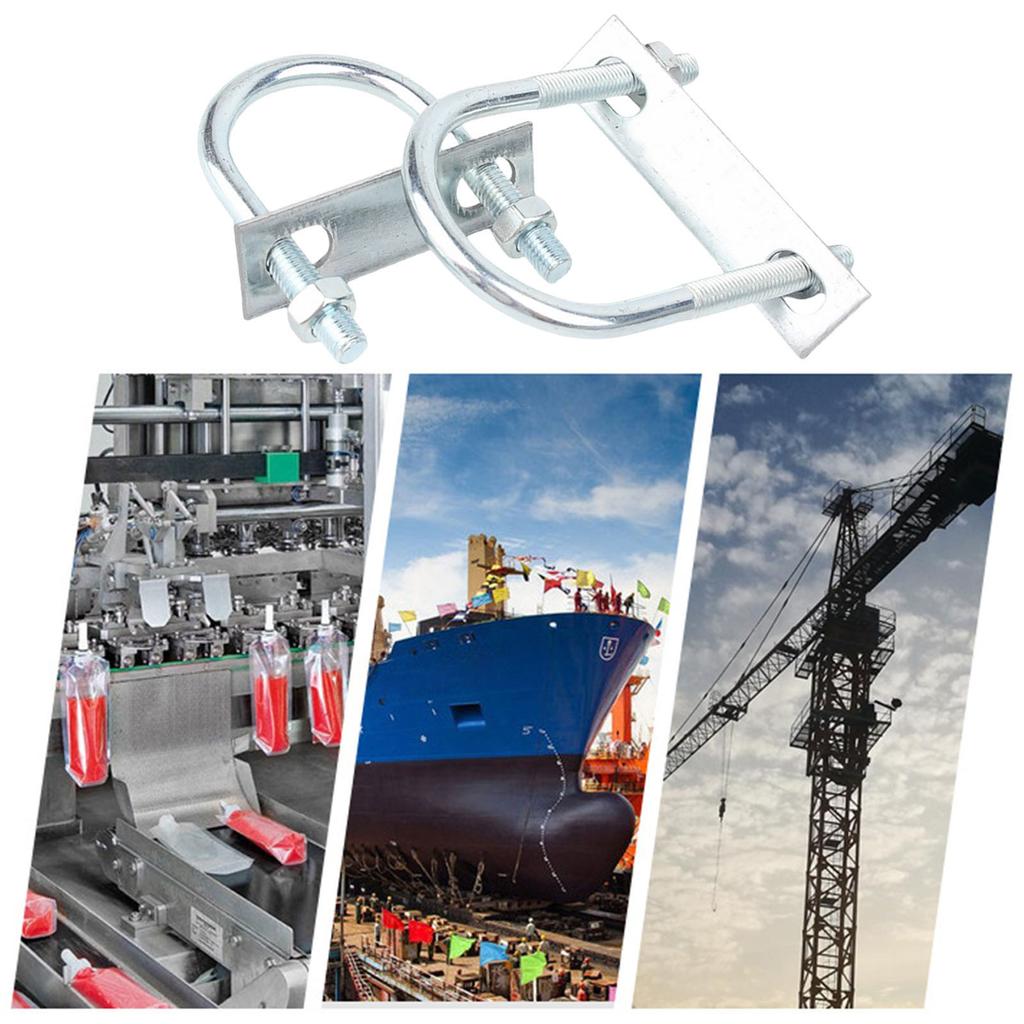 2Pieces Round U Bolt Fastener Set Carbon Steel Construction with Frame Plate Washers for Automotive Pipe Fitting