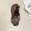 Fashion Vintage One Buckle Strap Flat Toe Pop Sandals Women 2025 Summer New Toe Pop-Toe Roman Pop-Toe Sandals