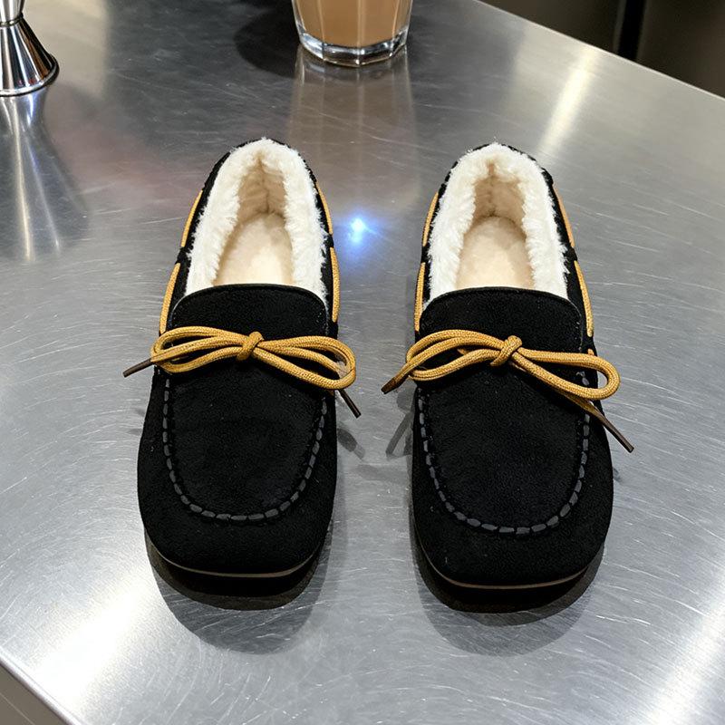 Французские ботинки-бини на толстом каблуке женские 2025 зима новые бархатные теплые хлопковые туфли мягкая подошва ленивые беременные женщины туфли для мамы