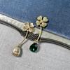 Серьги-подвески Osc Retro Gold с изогнутым крючком, в виде четырехлистного клевера и зеленого бриллианта-капли для женщин