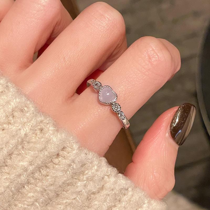 Pink Gemstone Girl Sweet Cool Wind Open Ring Niche Design High Sense Simple Fashion Personalized Ring