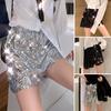 Sexy Women Shiny Sequin Shorts High Waist O-Ring Zipper Bodycon Shorts Party Club Festival Dance Shorts