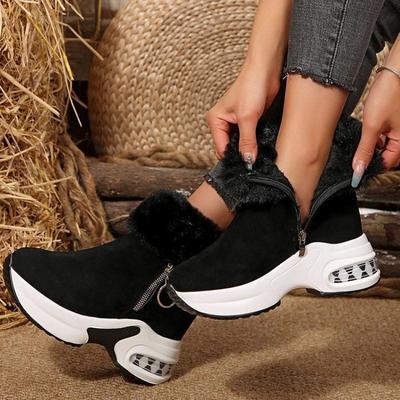 Зимние ботинки на толстой подошве, увеличивающие рост, высокие ботильоны на молнии сбоку, утепленные флисом, женская обувь