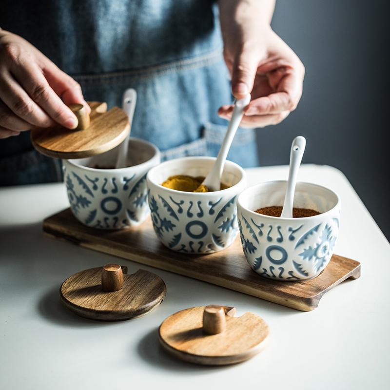 Ретро керамические банки для приправ Солонки и перечницы Кухонные принадлежности для специй Банки для специй Коробка для приправ Кухонные принадлежности