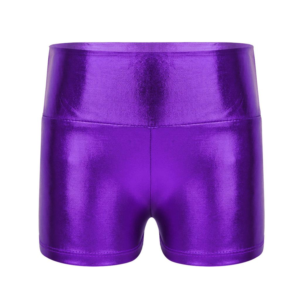 Kids Girls Metallic Shiny Gymnastic Dance Shorts Sports Bottoms Ballet Activewear Shorts
