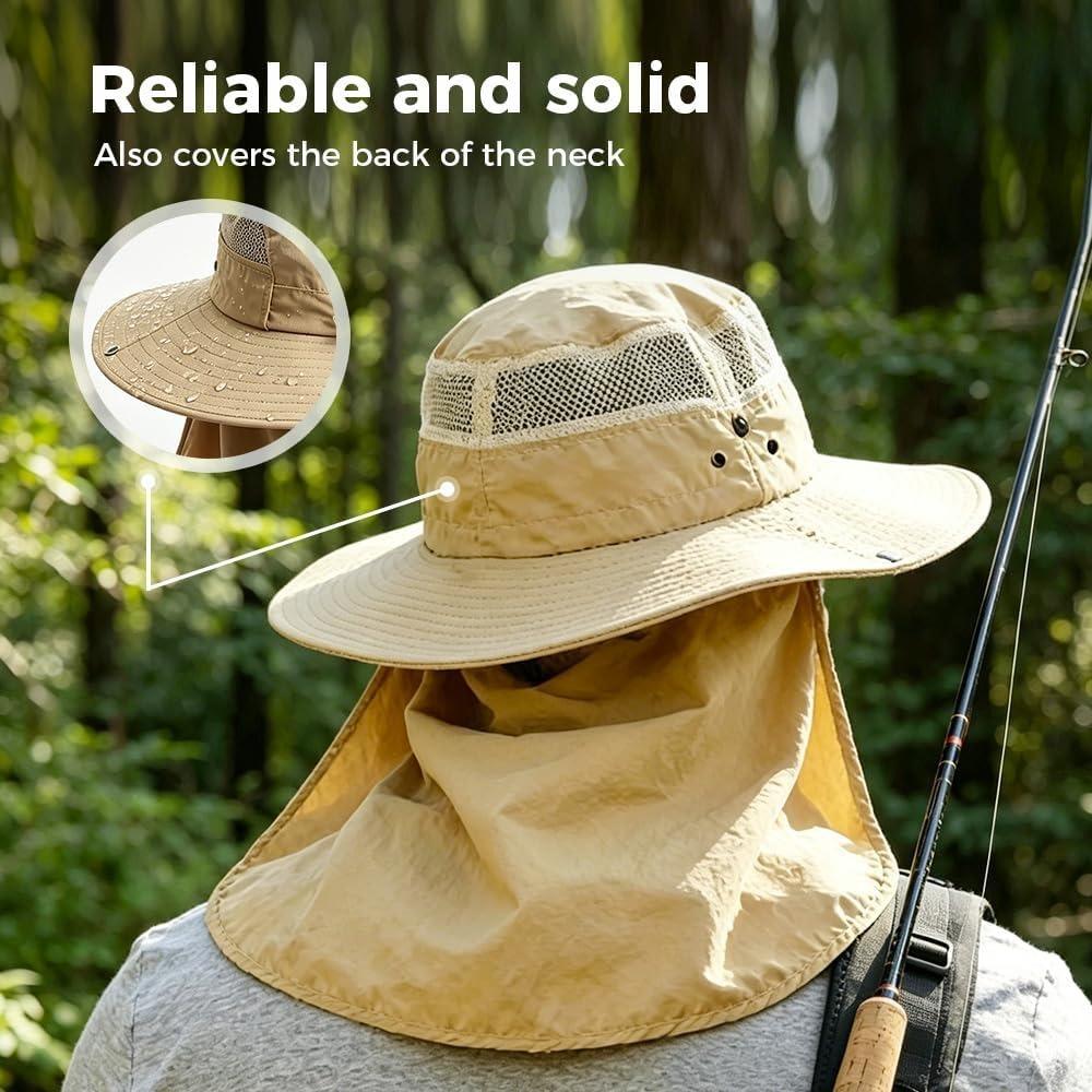 Sun Bucket Hat for Men and Women, Detachable Face Cover Sun Hats,Wide Brim Fish Hat with Neck Flap UV Protection for Hiking