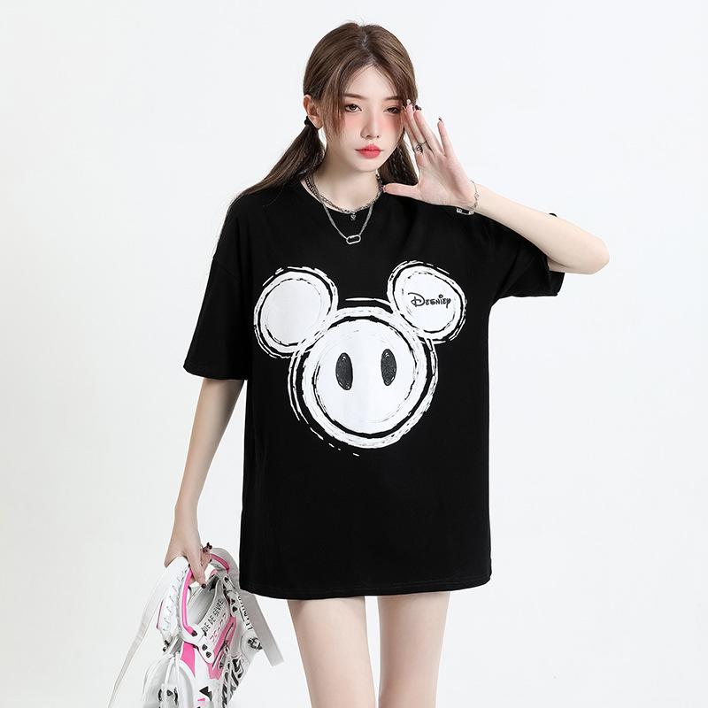 Футболка из чистого хлопка для пар для женщин и мужчин в одном стиле, новая летняя свободная и тонкая рубашка с круглым вырезом и короткими рукавами с креативным принтом