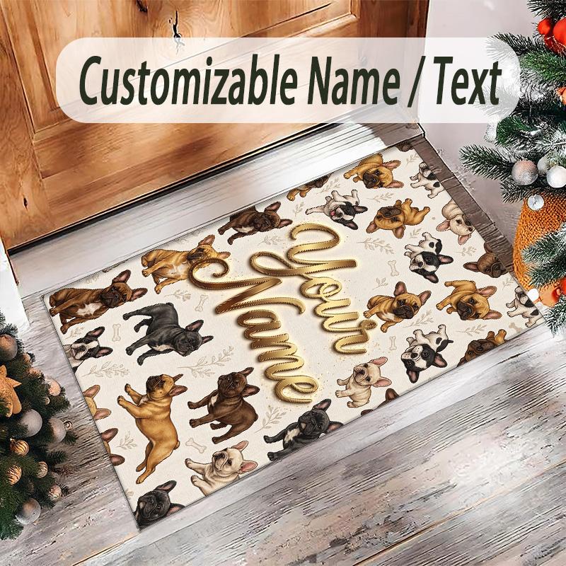 Dog Theme Crystal Velvet Rug Personalized Custom Name Text Soft Floor Mat Home Decor