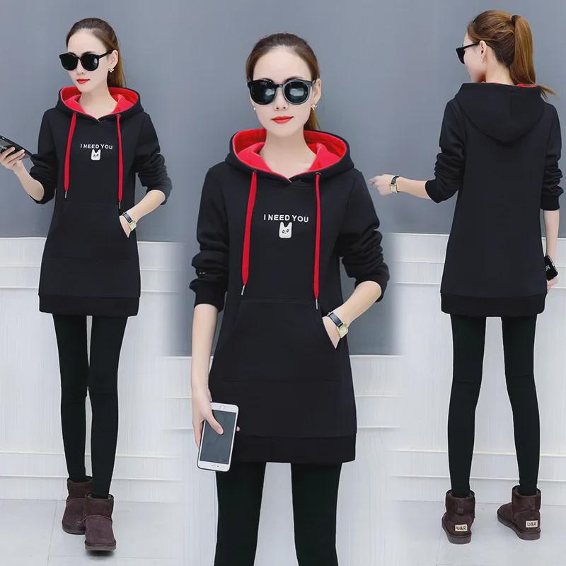 2022 Autumn/Winter Women’s Korean Embroidered Velvet Hooded Sweatshirt, Loose Fit, Long Medium Size