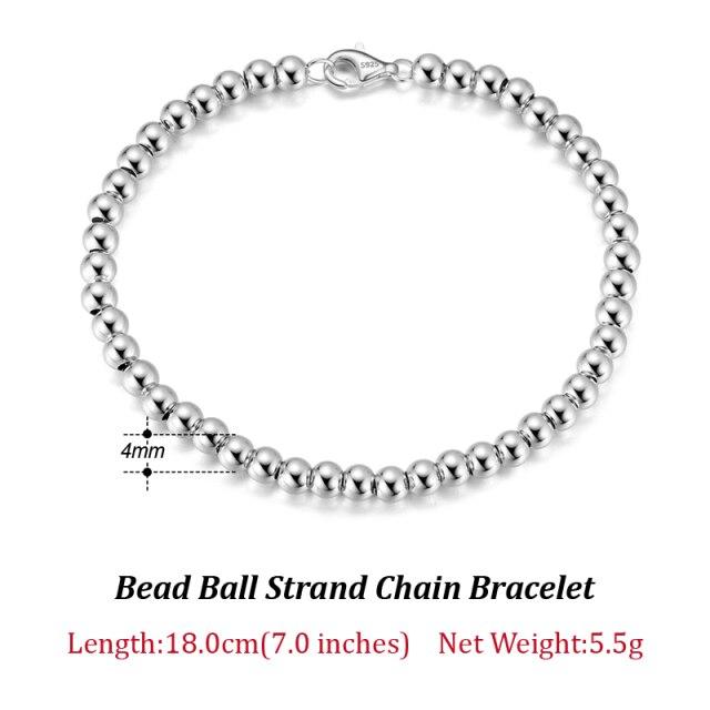 Orsa Jewels 925 стерлингового серебра итальянский 4 мм / 6 мм бусины шарики стрэнд браслет цепь для женщин мужчин браслеты ювелирные изделия оптовая продажа Sb103