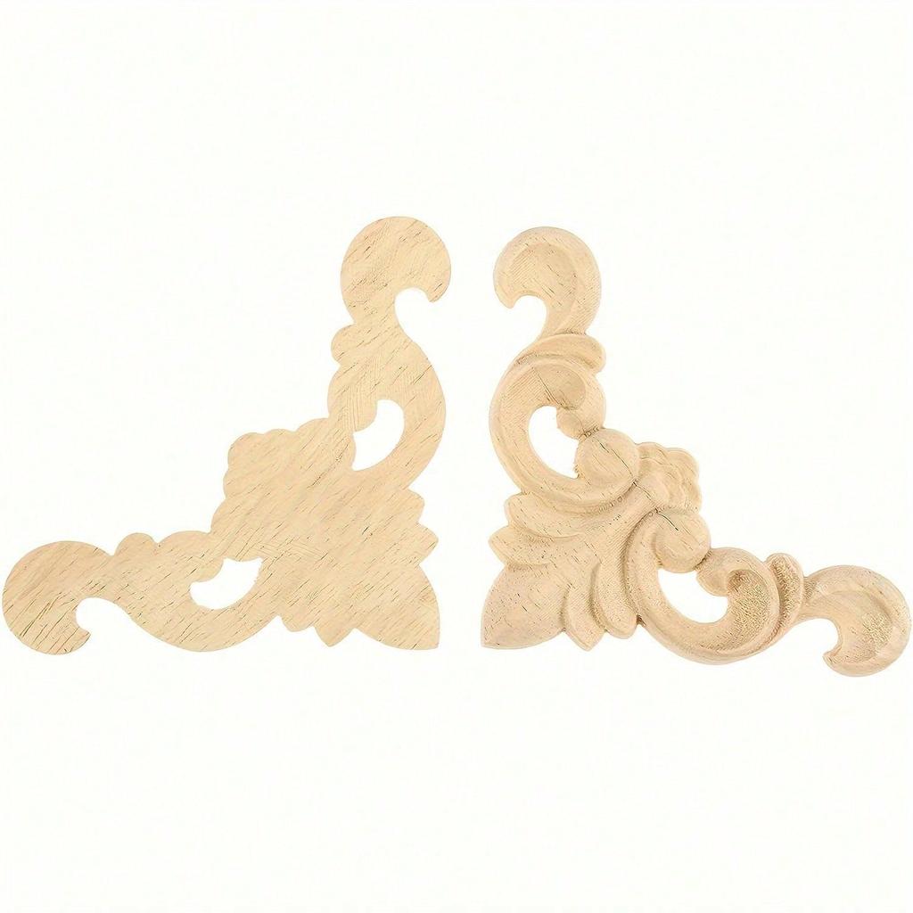 4 шт. резных аппликаций из дерева, накладки, неокрашенные резные наклейки, угловые таблички для настенного шкафа, проект «сделай сам», 8x8 см/3,15"X3,15"