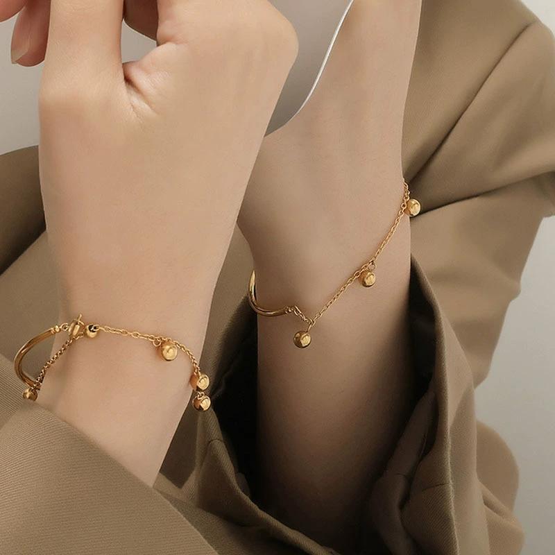 Stainless Steel Ball Beads Tassel Bracelet for Women Minimalist Adjustment Simple Lucky Bracelet Couple Y2K Jewelry No Fading