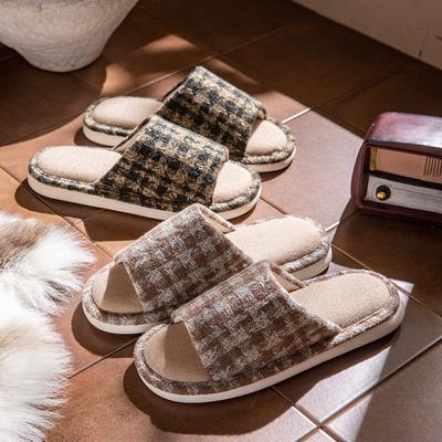 Льняные тапочки женские летние парные нескользящие впитывающие пот дышащие домашние хлопково-льняные прохладные тапочки мужские на четыре сезона