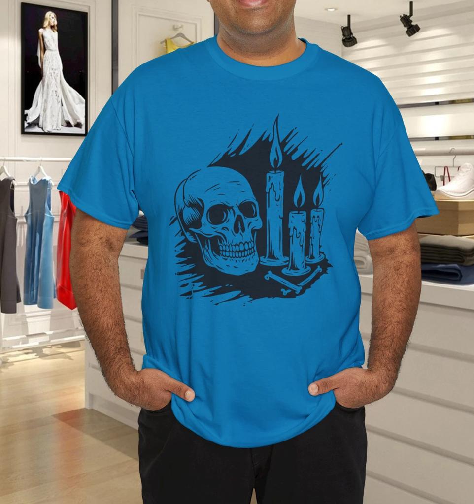 Men's and Women's T-shirts Skull With Candles Gothic Black T-Shirt