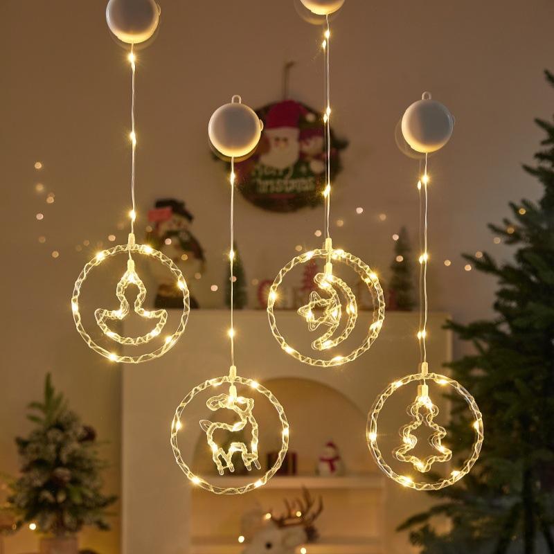 Светодиодные Рождественские Декоративные Огни Подвесные Огни Оконное Праздничное Украшение Атмосфера Пульт Дистанционного Управления Батарейный Блок Круглые Гирлянды