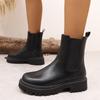 Fashion Women's Platform Black Chelsea Boots Fashion Round Toe Elastic Slip On Short Boots Woman All Match PU Leather Botas Mujer 2024