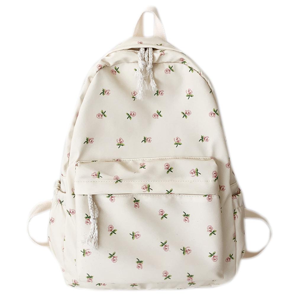 Women College Student Backpack Large Capacity Flower Book Schoolbag Adjustable Strap Casual Floral Backpack Teenage Girl Bag