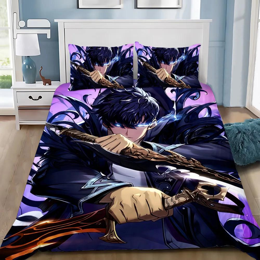 Аниме Поднятие уровня в одиночку Пододеяльник Наволочка Комплект постельного белья Взрослый Мальчик Девочка Украшение спальни Детский подарок Односпальный Двуспальный Большой размер