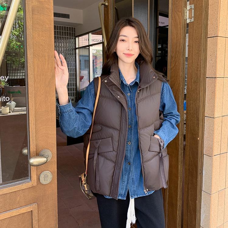 Fashionable and Warm Women's Stand Collar Cotton Warm Vest for Winter