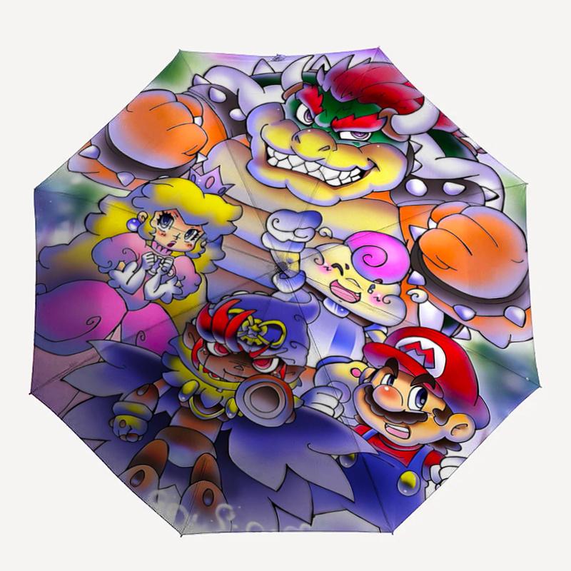 1pc Bowser's Castle Clash Mario Bros Adventure Pattern Beautiful Looking Fashion Automatic Folding Cartoon Umbrella, 3 Folding, 8 Iron Frame Desi
