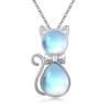 Кошка Кошка 925 Гипоаллергенный милый зверек с серебряным лунным камнем Кошка День рождения Белый Вход Празднование [StoryMidir] Ожерелье, лунный камень, кулон,