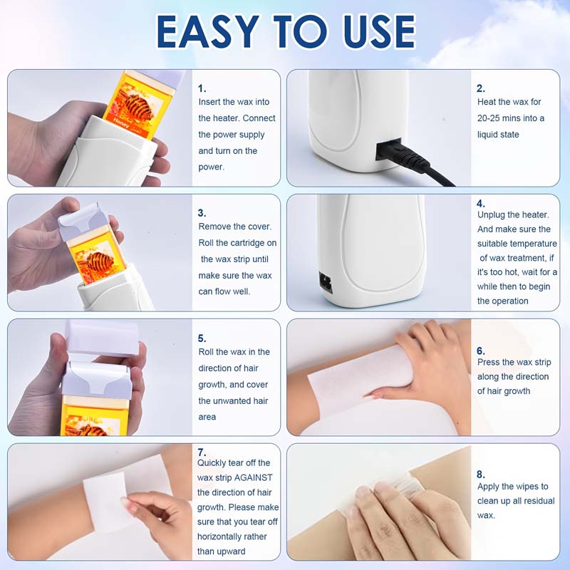 Подогреватель воска для удаления волос, роликовый воск, набор для воска для рук, ног, пальцев ног, спины, груди, набор роликов с подогревом с картриджем для эпилятора