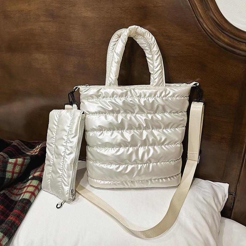 Зимняя стеганая сумка-тоут из хлопка для женщин, модная повседневная сумка-мессенджер, дизайнерская дутая сумка, большая вместительная сумка через плечо