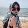 91Cm small floral large square scarf cotton and linen silk scarf women's versatile thin sunscreen scarf shawl outer headscarf yarn
