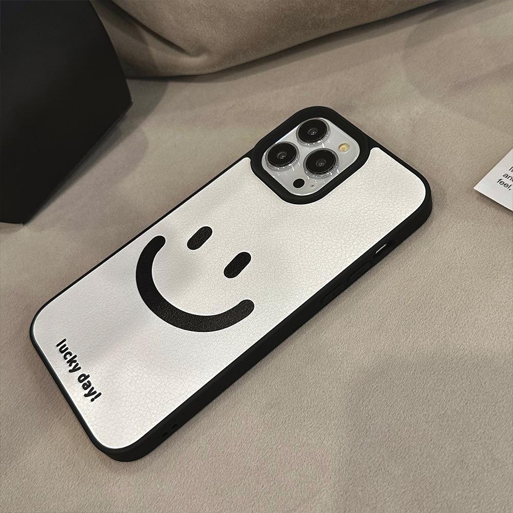 LUCKY Smiling Face Leather Texture Phone Case For iPhone11/12/13/14/15/16/17 Pro Max AIR PLUS Phone Back Covers