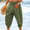 Men's Shorts Cotton Linen Shorts Drawstring Elastic Waist Summer Pocket Ankle Pants Man Solid Casual Beach Shorts Capri