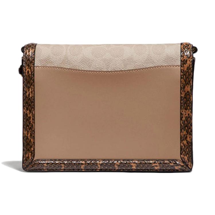 COACH Hutton Leather With Snake Skin With Coated Canvas Small Square Bag, Shoulder Bag, Crossbody Bag Women's Brown 89068-B4PVR