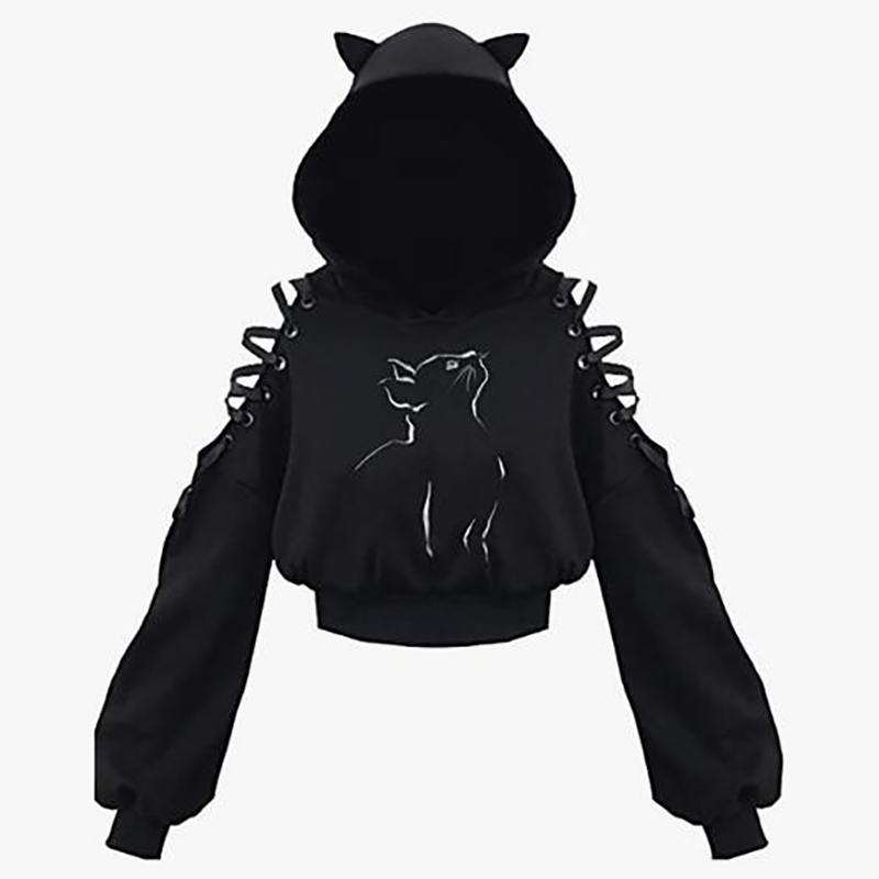 Новая мода в Европе и Америке: толстовка с капюшоном Cat Belly Crop и уличная одежда с принтом Cute Kitten