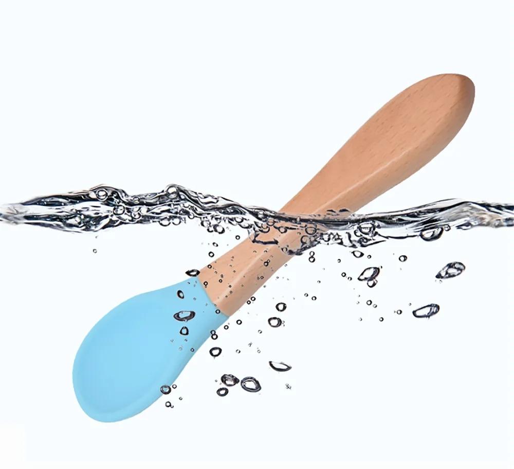 Силиконовая вилка и ложка с деревянной ручкой, набор вилок и ложек для кормления, отличный подарок на Рождество, Хэллоуин, День благодарения, Новый год