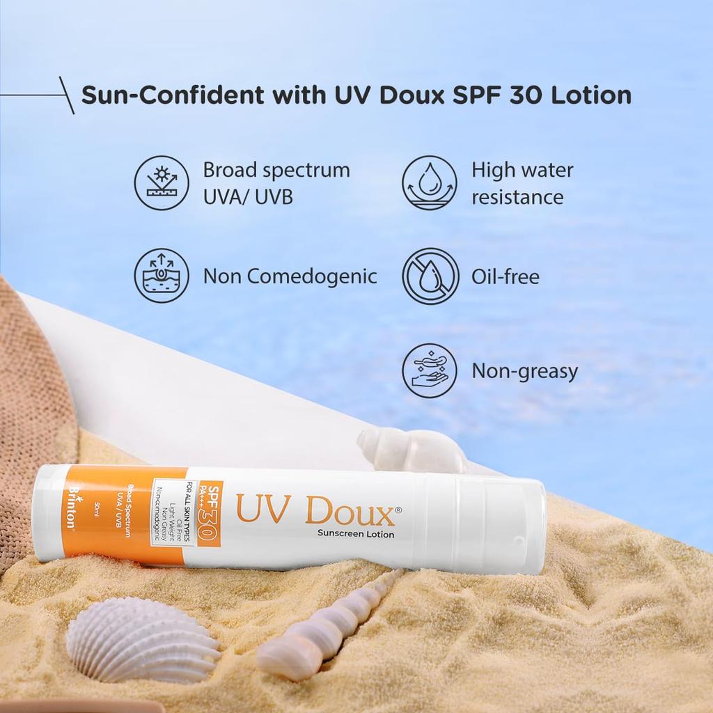 Brinton Солнцезащитный лосьон UV Doux SPF 30 | Нежирный, легкий, нежирный | Защита от UVA/UVB-лучей | Для всех типов кожи | Протестировано дерматологами | 50 мл