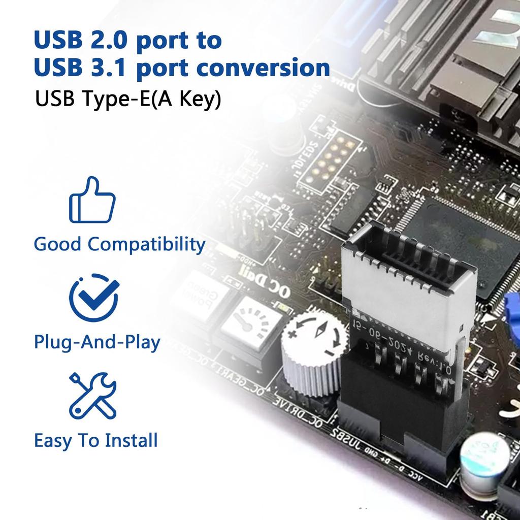 1 шт. Адаптер USB 2.0 на заголовок USB 3.2 Gen 1 для материнской платы с разъемом Type E Key-A (розетка на передней панели) на 9-контактный заголовок (внутренний)