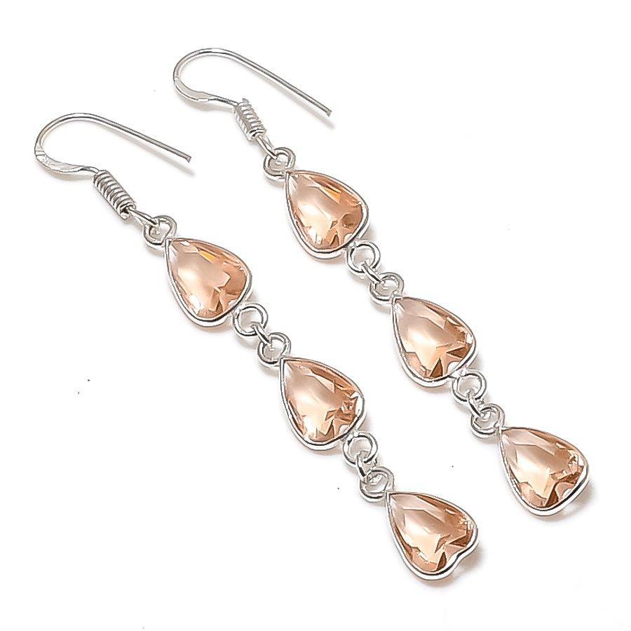 Натуральный камень морганит 925 пробы стерлинговое серебро ювелирное изделие серьга 2,64" AEE-11261