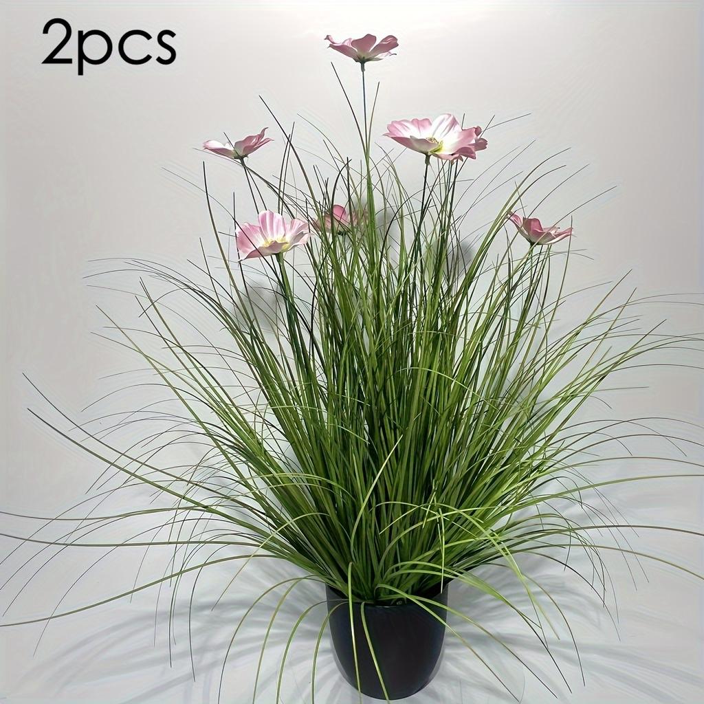 2 шт. Искусственная высокая трава и розовый космос, 19,6-дюймовые пластиковые искусственные грунтовые растения для внутреннего и наружного декора, подходят для весны и всех сезонов