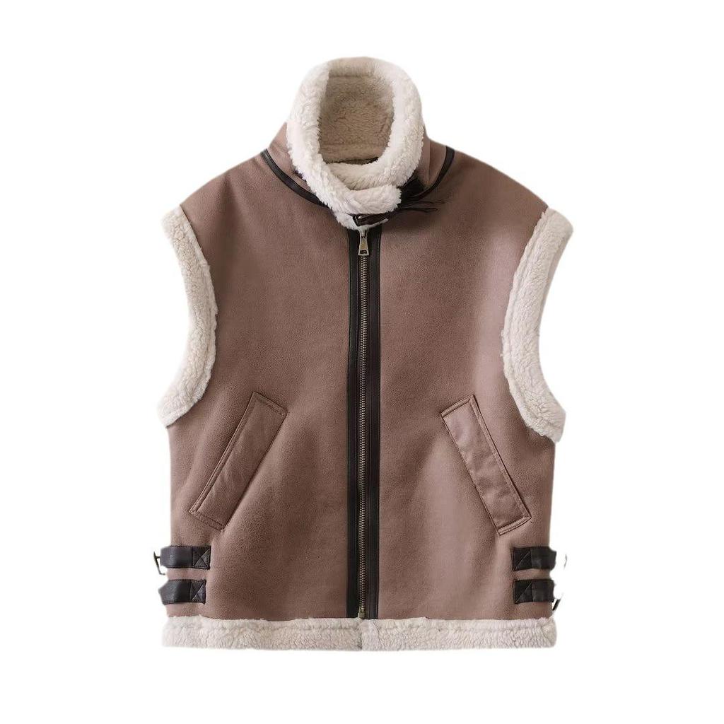 Женский жилет из меха верблюжьей шерсти в европейском стиле, осень 2023 г.